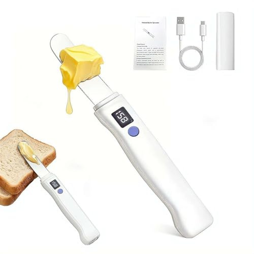 Cordless Heated Butter Knife, Rechargeable USB Warming Knife, Smart LED Display Electric Butter Spreader, Softens Hard & Frozen ButterCoconut Oil Cream Cheese Jam, for Kitchen Party Camping Picnic