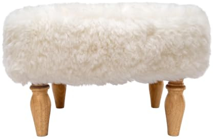 Simply Sheepskin Shearling Lambskin Footstool with Wooden Legs – Genuine New Zealand Sheepskin Ottoman Stool, Soft Foot Rest for Living Room, Bedroom & Lounge - Ivory White - 55 x 45 x 35cm