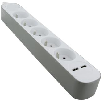 Multiprise Bords Ronds 5x16A USB A+C - Gris - Chacon