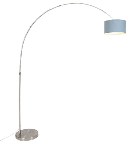 Qazqa - Modern Bogenleuchte I Bogenlampe I Lampe I Leuchte Stahl I Silber I nickel matt mit 35I35I20 blau verstellbarem Schirm - XL I Wohnzimmer I Schlafzimmer - Stahl Länglich - LED geeignet E27