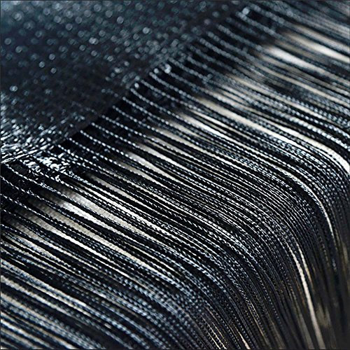 Door String Curtain, Wall Panel Fringe Window Room Divider Blind, Home Patio Bedroom Decorative Tassel Screen Ribbon Strings Strip Silver Thread Screen for Wedding Coffee House Restaurant (Black)
