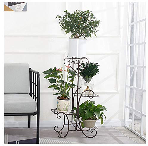 GUOCU Scaffale Porta-Fiori 4 Ripiani Ferro Fioriera Verticale a Scala da Balcone Giardino,Portavasi in Ferro Scaffale Porta-Fiori caffè Taglia Unica