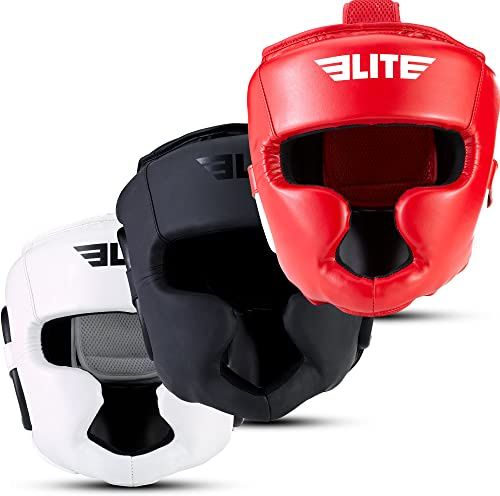Elite Sports Best Boxing Headgear, Training Sparring Safety Head Guard for MMA, Kickboxing Trainees, Muay Thai, and Boxing for Adult Men (White)
