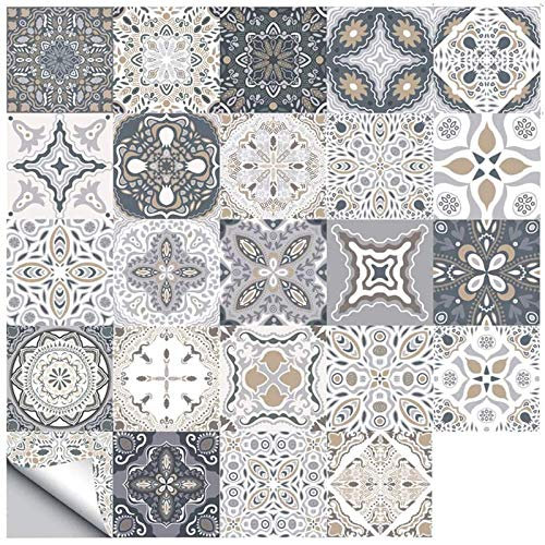 Piastrelle adesive da parete, 48 pezzi, autoadesive, per pavimenti e pareti, fai da te, per cucina, soggiorno, bagno, decorazione per la casa (20 x 20 cm)