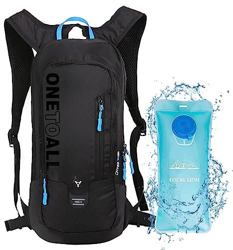 LOCAL LION Fahrradrucksack Skirucksack klein für Damen & Herren 6L Ultraleicht wasserdicht für Trinkblase bis 2L - Ideale zum Skifahren | Radsport | Camping schwarz
