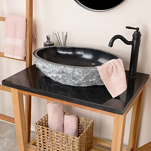 wohnfreuden Marmor Waschbecken 60 cm oval in anthrazit - Mit Unikat Auswahl