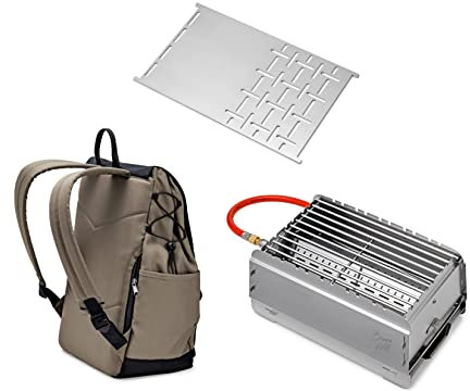 BRUZZ WILLI 50 mbar Gasgrill BRUZZ WILLI BW1.1 mit Edelstahl-Plancha, Rucksack mit Kühlfach, Brenner mit 3,5 kW, herausziehbare Fettauffangschale, einfacher Auf- und Abbau, inkl. Multifunktionstool