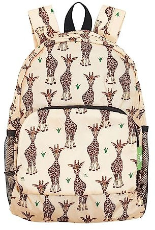 ECO CHIC Lightweight Foldable Water Resistant Mini Backpack Folds Into Pouch for Storage (Giraffes Beige)