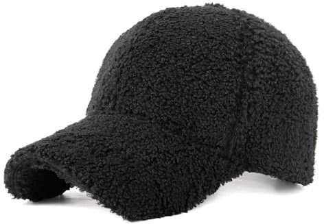 YAMEE kvinnor vinter baseballkeps lammull hatt varm baseballkeps justerbar för utomhusresor, Svart, M