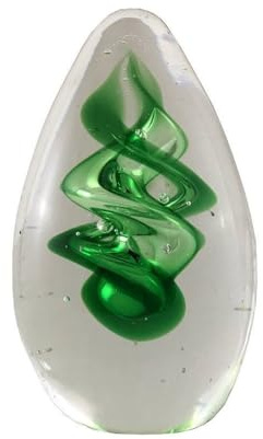 CHEMIN DE CAMPAGNE Presse Papier sulfure Tourbillons en Verre Vert 10 x 6 cm