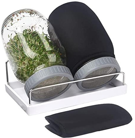Kit de tarros de germinación – Tarros Mason con tapas, 2 germinación de vidrio de germinación de 950 ml con tapa de acero inoxidable de alta calidad, tarros de germinación de semillas para cultivar