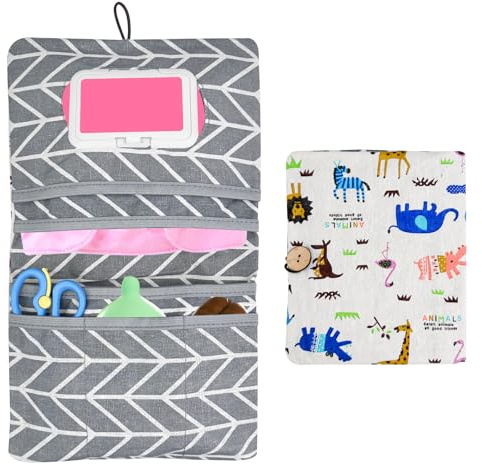 Nicrulp Sac a Couches Bebe, Sac a Langer pour à Cosmétiques 2in1 Lingettes & Accessories, Organisateur Pochette de Change Bébé Réutilisable, Trousse de Soin de Voyage Pratique (18×21cm)
