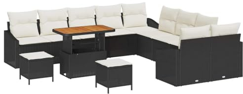 vidaXL Trädgårdsoffset med kudde med lagring 13 pcs Svart Poly rattan, Trädgård och Terrass, Modulär Uteplats Lounge Set, Hållbar Rattansoffa med Förvaringsutrymmen för Moderna Patios