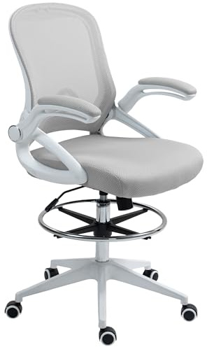 Vinsetto Drafting Chair with Arms for Standing Desk, Light Grey