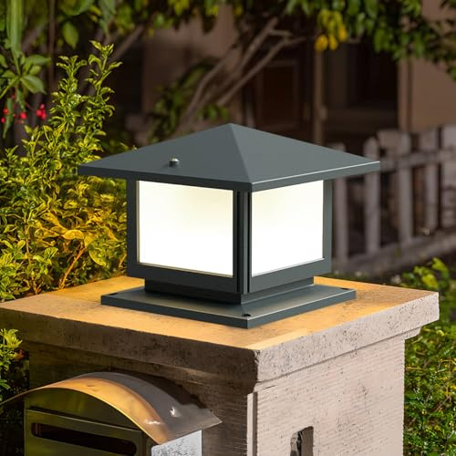 HMAKGG Farolas Exterior Jardin, 12W LED Lampara Sobremuro Exterior, 3000K/4000K/6000K, E27 Poste Luz de Aluminio, IP45 Balizas Jardin para Camino Terraza Patio Deco, Gris