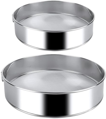 iPobie 2 Pièces Tamis de Farine Acier Inoxydable,15cm & 20cm Tamis de Pâtisserie Maille Fine,Tamis à Farine Rond,pour Farine,Sucre, Gâteaux, Légumes