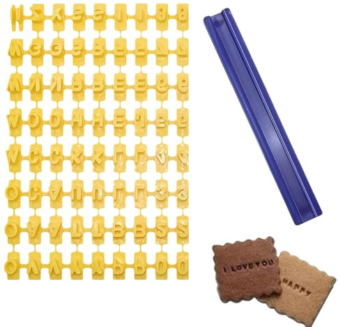 72Pcs Alphabet & Number Cookie Stamps, Food-Safe Letter Stamps for Clay, Fondant, and Cookie Decorating, DIY Baking Tool with Press Plate for Personalized Cakes, Biscuits, and Pastries