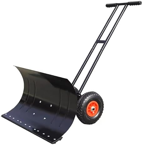 Snöskyffel på hjul med rombiska däck - Snöplog med justerbart handtag for enkel röjning, svart järn- och gummikonstruktion(B(75-43cm))