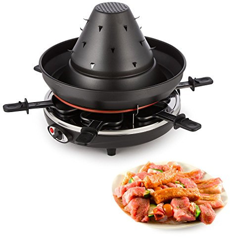 Klarstein Taste Volcano - Raclette, Grill de table, électrique, Chapeau tartare, 1500 W, réglable en continu, grillade, gratiner, Cuisson, 6 personnes, Chapeau tartare amovible, noir