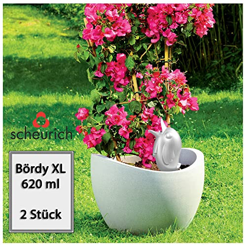 Scheurich Wasserspeicher Bördy XL | 2X Weiß | 620ml Füllmenge | Bewässerungskugel klein mit Ton Fuß | Wasserspender Pflanzen und Blumen Terrakotta Stiel