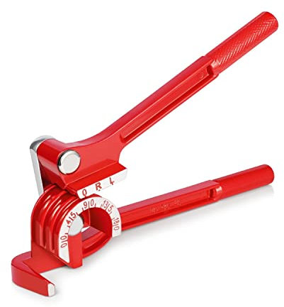 Flexzion Tube Bender Tool - Manual OD Tubing Bending 3 Size 1/4 5/16 3/8 180 Degree Lever Type Heavy Duty Bend Copper Brass Aluminum & Soft Metal for HVAC Water Gas Pipe Automotive Plumbing (Red)