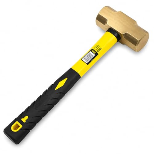 Stark USA 3LBS Brass Head Sledge Hammer Fiber Glass Brass Striking Head, 13-inch Handle With Comfortable Grip, Non-Sparking, 3-Pounds