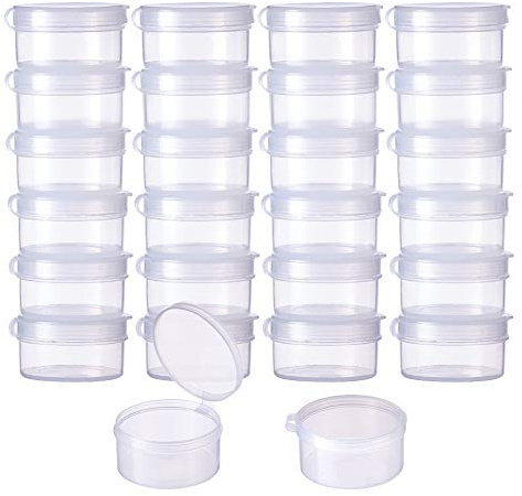 BENECREAT 30 Pack 7ml Caja Redonda Caja de Plástico Transparente con Tapas Abatibles para Artículos, Pastillas, Hierbas, Cuentas Pequeñas, Hallazgos de Joyería y Otros Artículos Pequeños - 3.2x1.8cm