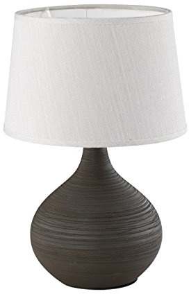 lightling Tischlampe Beate mit Keramikfuß in Braun und Schirm aus Stoff in Cappuccino, Nachttischlampe, Tischleuchte, Fuß aus Keramik, exkl. 1 x E14 max. 40W, Höhe: 29cm, Ø 20cm