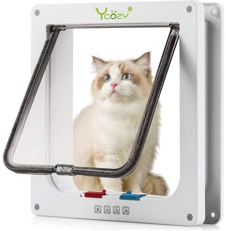 Ycozy XL Katzentür Außengröße 27.8 x 25cm 4 Wege Verriegelung Indoor Haustier Tür für Innen Außen Tür Wand Fenster, Wetterfeste Katzenklappe für Kätzchen & Hunde Leicht zu Installieren