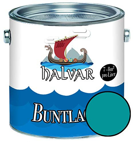 Halvar Buntlack für Holz & Metall MATT Blau RAL 5000-5024 Holzfarbe Holzlack Innen & Außen robuster Kunstharzlack Wetterbeständig & perfekter Langzeitschutz (1 L, RAL 5018 Türkisblau)