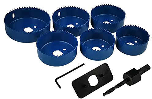 Olympic Fixings Downlight Holesaw 9 Piece Set 60, 65, 70, 72, 75 & 85mm Steel Hole Saw Cutters, Arbor and Accessories Ceiling Downlighter Installation Kit for Plasterboard, Plastic & Wood