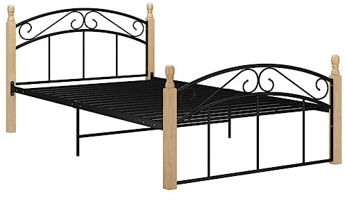 vidaXL Eichenholz Massiv Bettgestell Bett Metallbett Doppelbett Lattenrost Schlafzimmerbett Bettrahmen Schlafzimmermöbel Schwarz Metall 120x200cm