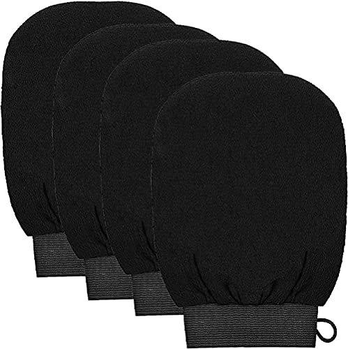 4 PCS Exfoliating Gloves, Exfoliation Scrubbing Mitt Black Deep Body Exfoliating Glove Dead Skin Remover Shower Body Scrub Gloves for Women and Men, Ingrown
