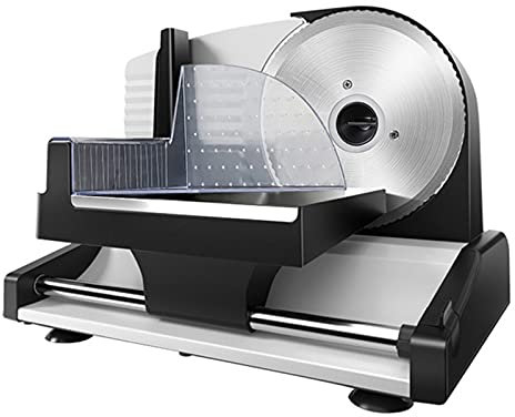 SXZHSM Cortadora de Fiambre 200W, 1 Cuchillas de Acero Inoxidable, Fácil de Limpiar, Cortafiambres Eléctrico con Espesor Ajustable 0-15 mm