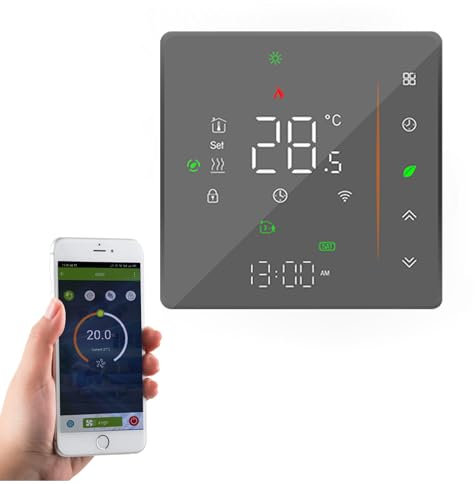 Qiumi Smart WiFi Farbe Thermostat Temperaturregler für elektrische Fußbodenheizung Arbeit mit Alexa Google Home, LED Lichtanzeige schützt Ihre Augen,16A 95~240 VAC