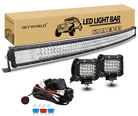 Gebogen LED Zusatzscheinwerfer Bar, SKYWORLD 127cm 648W Offroad Beleuchtung LED Arbeitsscheinwerfer, 2 X 60W Rückfahrscheinwerfer 10cm Nebelscheinwerfer mit kabelbaum für Auto SUV LKW 4x4 Fahrzeuge