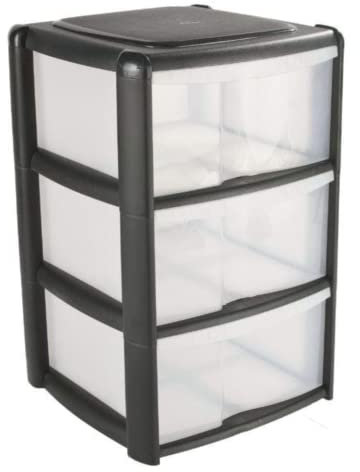 3 Drawer Plastic Storage Tower Unit, Black & Clear - Tontarelli