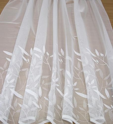 Meterware Gardine Jacquardstore Blätterdruck Weiss, Höhe 180cm