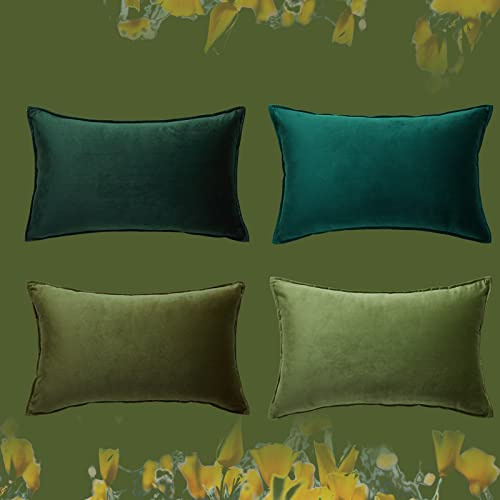 Topfinel Kissenbezug 30x50 Samt 4er Set grün Farbverlauf Kissenbezüge Kissenhülle sofakissen dekokissen Zierkissen Bezug deko für Sofa Schlafzimmer Wohnzimmer Kinderzimmer