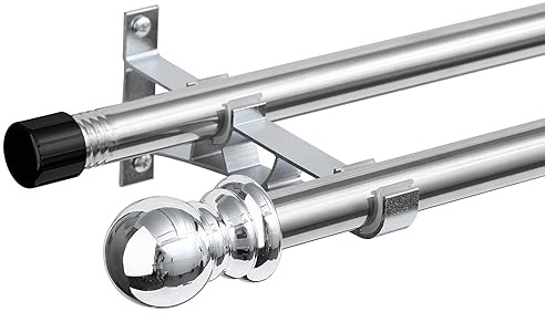 INFLATION Double Curtain Rods for Windows 76-368 cm, 2.5 cm Heavy Duty Double Window Rods - Adjustable Decorative Silver Curtain Rod for Sliding Glass Door, Patio, Bedroom, Kitchen, Bathroom