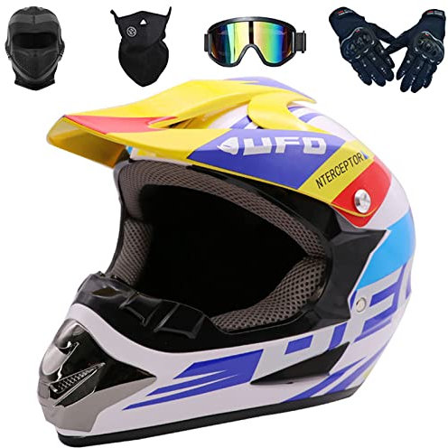 Motorradhelm Crosshelm Motocross Enduro Helm Kinder Motorrad Fullface Mit Schutzbrille/Maske/Handschuhe/Sturmhauben DOT Zertifiziert Jugend Integralhelm für Downhill Quad Bike ATV BMX Offroad MTB