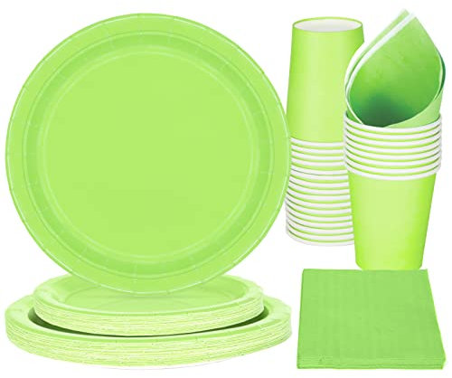 PARTY GO 96 Pezzi Stoviglie per Feste Per 24 Ospiti Con Piatto Usa e Getta di Carta Party Tazze Tovaglioli, Piatti Carta per Compleanno, Nuziale Doccia, Fidanzamento, Matrimonio, Verde