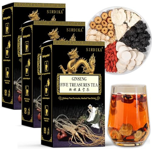 Ginseng Five Treasures Kidney Care Tea - Zhu Gen Wu Bao Cha - Men’s Herbal Tea (30 bags/3 boxes)