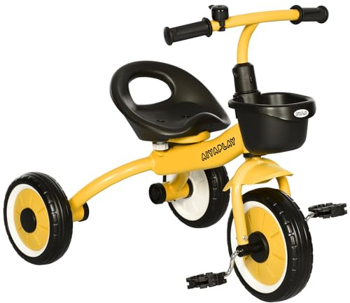 AIYAPLAY Trike for Kids, Baby Tricycle with Adjustable Seat, Basket, 3 Wheel Toddler Tricycle with Bell, Baby Balance Bike, Birthday Gift for Boys Girls 2-5 Years Old, Yellow