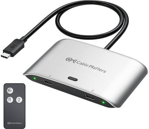 Cable Matters Switch USB4 USB C da 20 Gbps per 2 computer, supporto 8K@30Hz, 5K@60Hz e 4K@144Hz, 140W PD, per condividere un monitor USB-C o Thunderbolt 4 o una docking station USBC o Thunderbolt 4