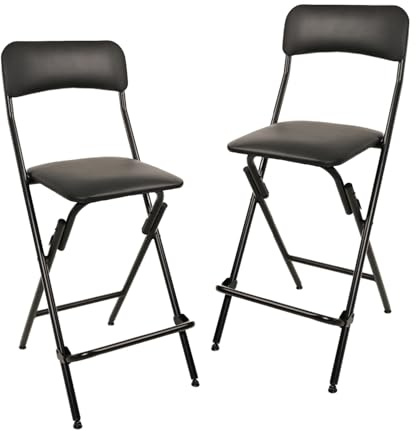 Amazon Basics Lot de 2 tabourets pliables avec repose-pieds, capacité 136,1 kg, 61 cm de hauteur, noir
