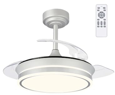 wonderlamp - Ventilador de techo con luz LED, aspas retráctiles Perla Mini, Motor DC muy Silencioso, 3 CCT Regulable 46W gris