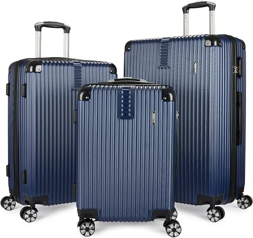 BRUBAKER Kofferset London - 3 teiliges Reisekoffer Set inklusive Handgepäck - Hartschalen Koffer mit Zahlenschloss, 4 Rollen und Komfort Tragegriffen - ABS Boardcase Trolleys (M, L, XL - Blau)