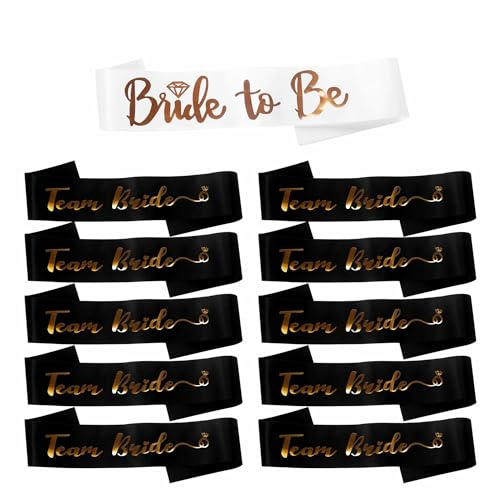 Juego de Bandas para Despedida de Soltera Banda de Novia Blanca y 10 x Bandas de Equipo de Novia Negras, Bandas para Despedida de Soltera Accesorios de Boda Bandas de Novia y Equipo de Novia para