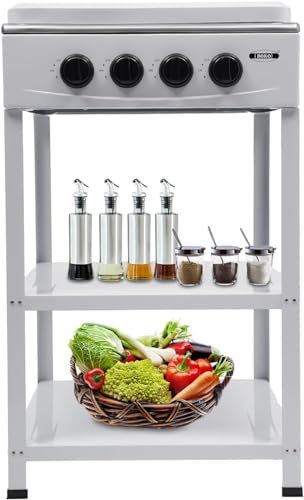 Organizer per Rack Fornello a Gas a 4 fuochi Fornello da Campeggio Portatile con Gamba di Supporto, Fornello da Esterno per Cucina Domestica all'aperto (Bianco)